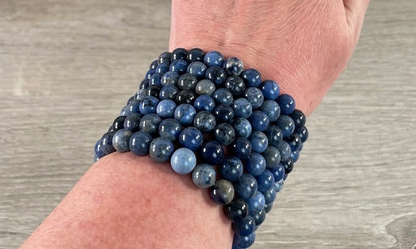 Dumortierite Natural Stone Bracelet | 8mm Blue Gemstone Beads for Focus & Inner Strength (Small to Medium Wrists)