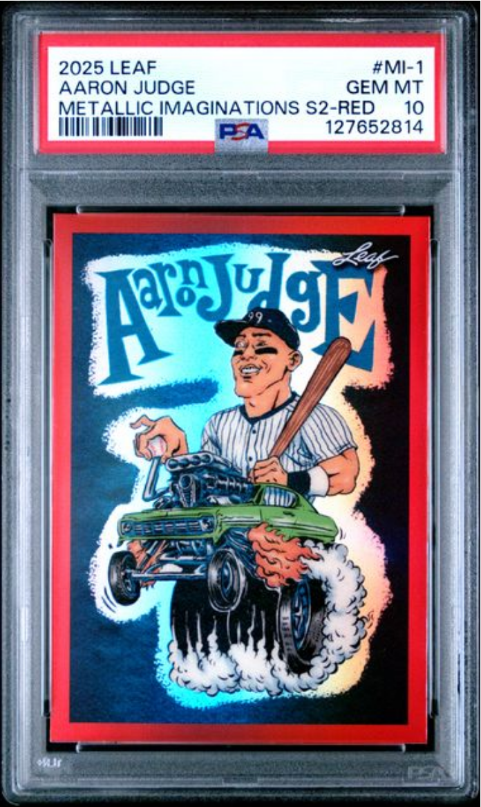 Graded 2025 Leaf Aaron Judge #MI1 Metallic Imaginations Series 2 Red /199 Baseball Card PSA 10 Gem Mint