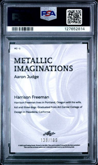 Graded 2025 Leaf Aaron Judge #MI1 Metallic Imaginations Series 2 Red /199 Baseball Card PSA 10 Gem Mint