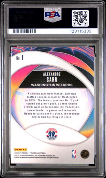 Graded 2024 Panini Prizm Alexandre Sarr #1 Instant Impact Rookie RC Basketball Card PSA 10 Gem Mint