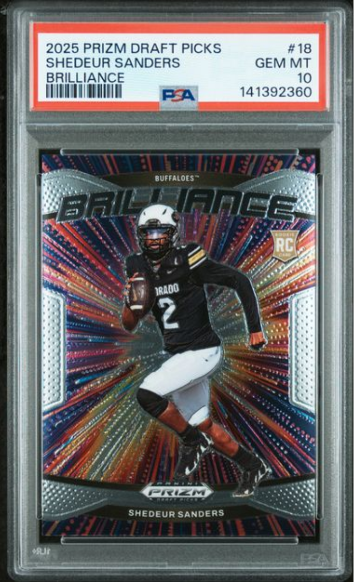 Graded 2025 Panini Prizm Draft Picks Shedeur Sanders #18 Brilliance Rookie RC Football Card PSA 10 Gem Mint