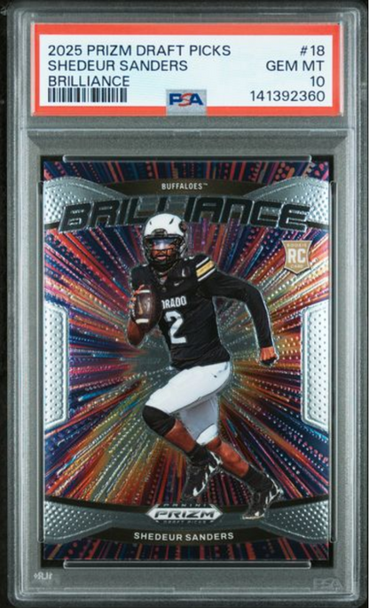 Graded 2025 Panini Prizm Draft Picks Shedeur Sanders #18 Brilliance Rookie RC Football Card PSA 10 Gem Mint