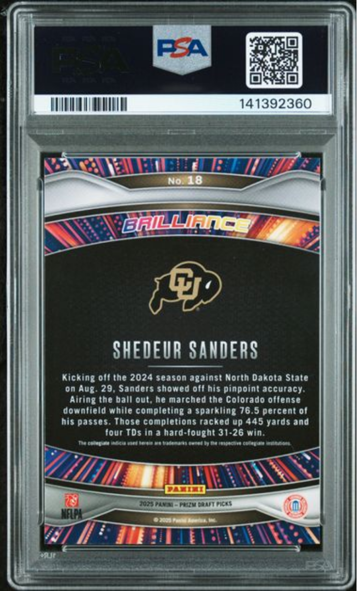 Graded 2025 Panini Prizm Draft Picks Shedeur Sanders #18 Brilliance Rookie RC Football Card PSA 10 Gem Mint