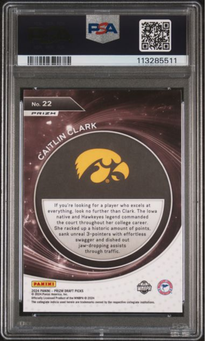 Graded 2024 Panini Prizm Draft Picks Caitlin Clark #22 Student Orientation Ice Rookie RC Basketball Card PSA 10 Gem Mint