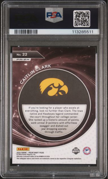 Graded 2024 Panini Prizm Draft Picks Caitlin Clark #22 Student Orientation Ice Rookie RC Basketball Card PSA 10 Gem Mint