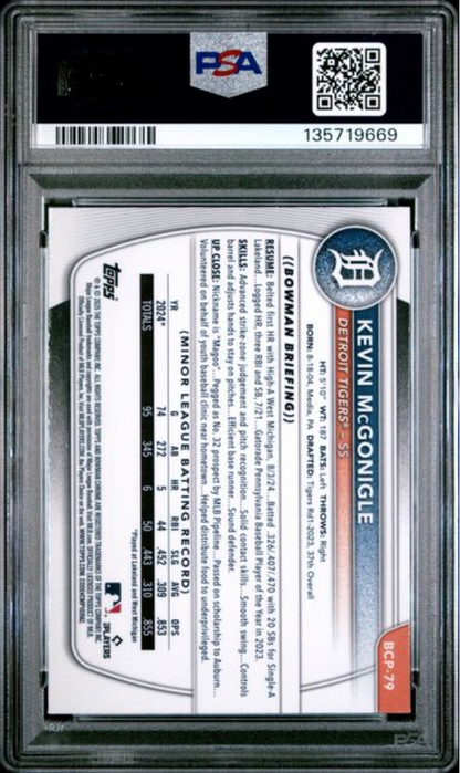 Graded 2025 Topps Bowman Chrome Mega Box Kevin McGonigle #79 Prospects Rookie RC Baseball Card PSA 10 Gem Mint