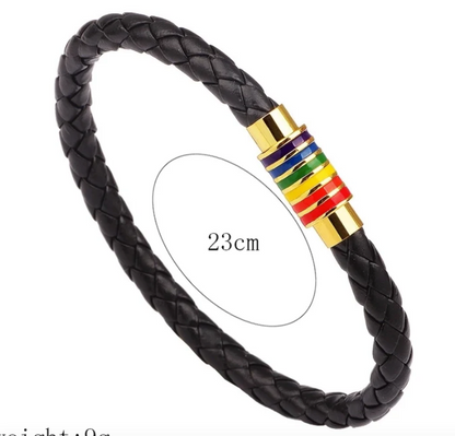 Pride Leather Bracelet – Choice of Silver or Gold Tone Finish