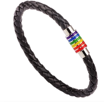 Pride Faux Leather Unisex Bracelet – Choice of Silver or Gold Tone Finish on Brown or Black Leather