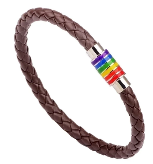 Pride Faux Leather Unisex Bracelet – Choice of Silver or Gold Tone Finish on Brown or Black Leather