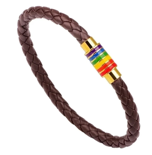 Pride Faux Leather Unisex Bracelet – Choice of Silver or Gold Tone Finish on Brown or Black Leather