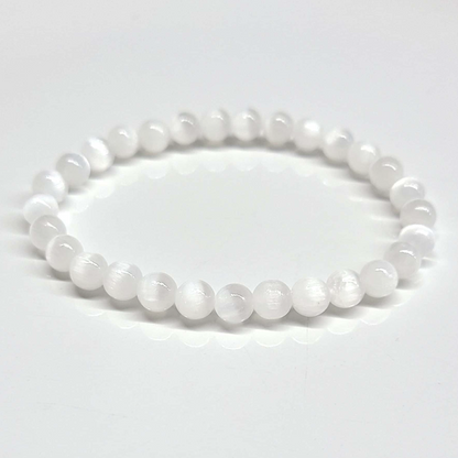 Selenite Round Bead Bracelet - Aura Cleanser