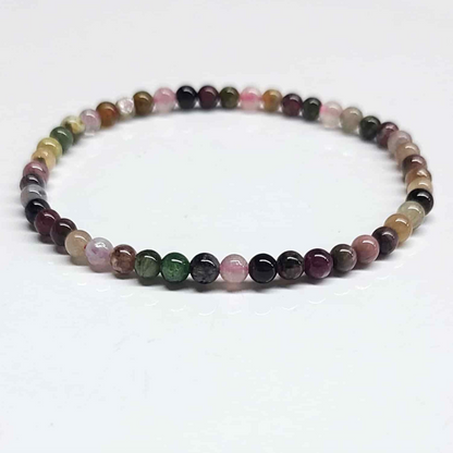 Multi Color Tourmaline Round Bead Bracelet - Stone of Joy & Emotional Healing