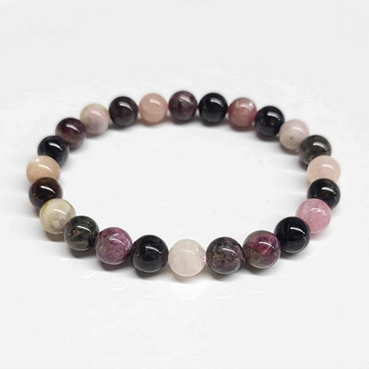 Multi Color Tourmaline Round Bead Bracelet - Stone of Joy & Emotional Healing