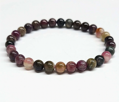 Multi Color Tourmaline Round Bead Bracelet - Stone of Joy & Emotional Healing
