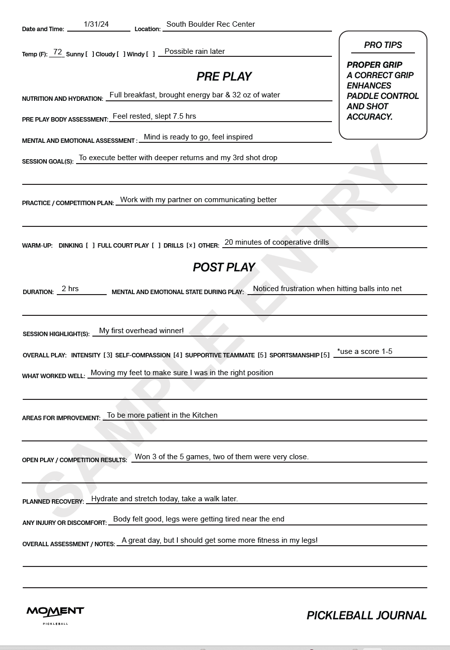 Moment Pickleball Practice & Play Mindfulness Journal