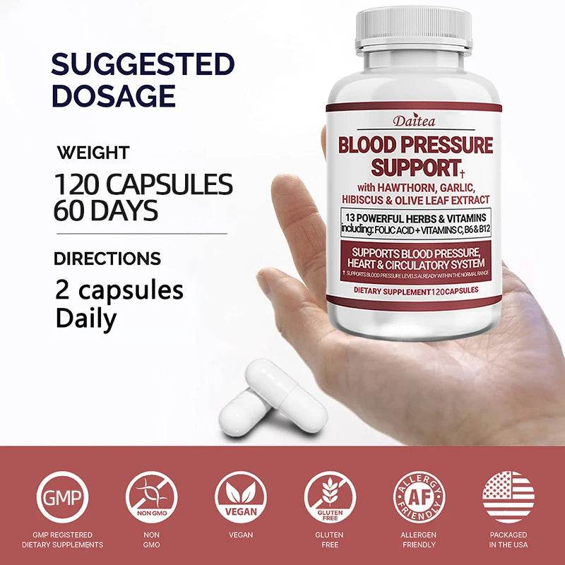 Blood Pressure Support Supplement - Supports Fat Metabolism, Blood Circulation, Healthy Brain, Heart, Blood Vessels