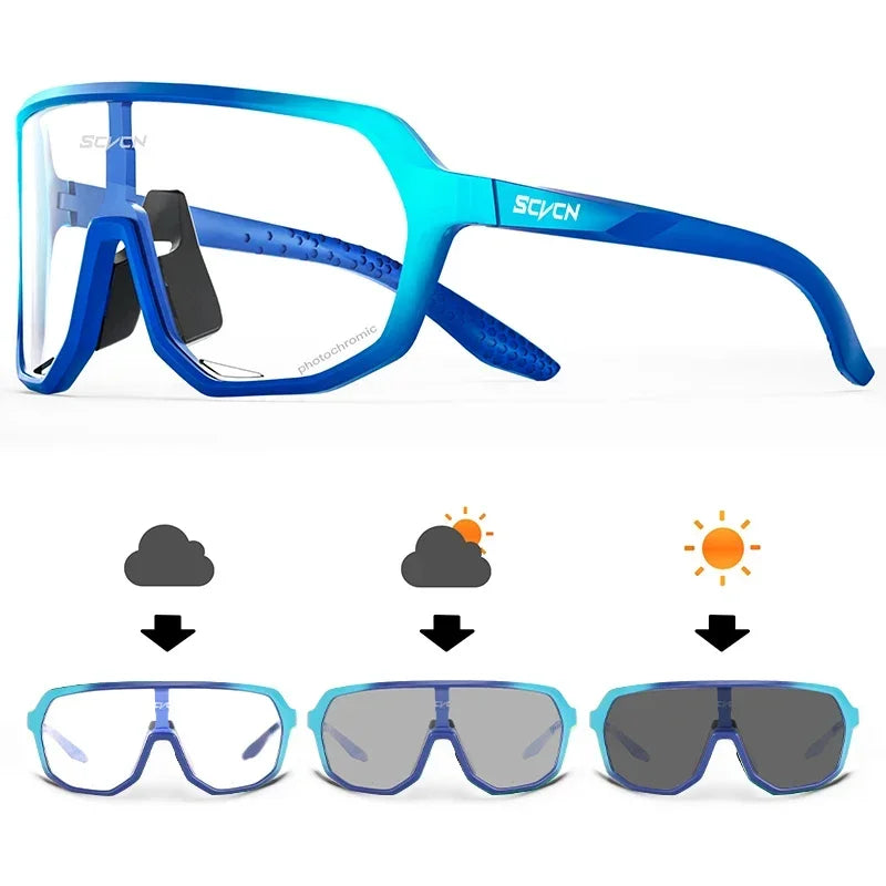 Scvcn Cycling Glasses Photochromic Mens Bike Sunglasses for Mountain Bicycle Eyewear Cycle Goggles Sports UV400 Polarized MTB