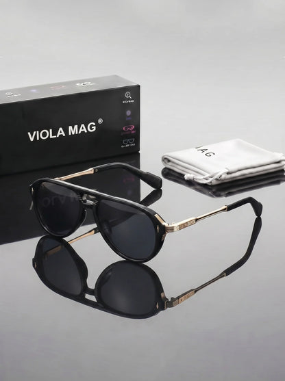 VIOLA MAG Retro Double Beam Sunglasses, Metal Leg Men's Daily Vacation Decoration Glasses, with Glasses Bag
