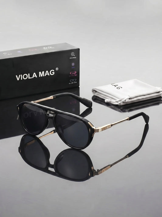 VIOLA MAG Retro Double Beam Sunglasses, Metal Leg Men's Daily Vacation Decoration Glasses, with Glasses Bag