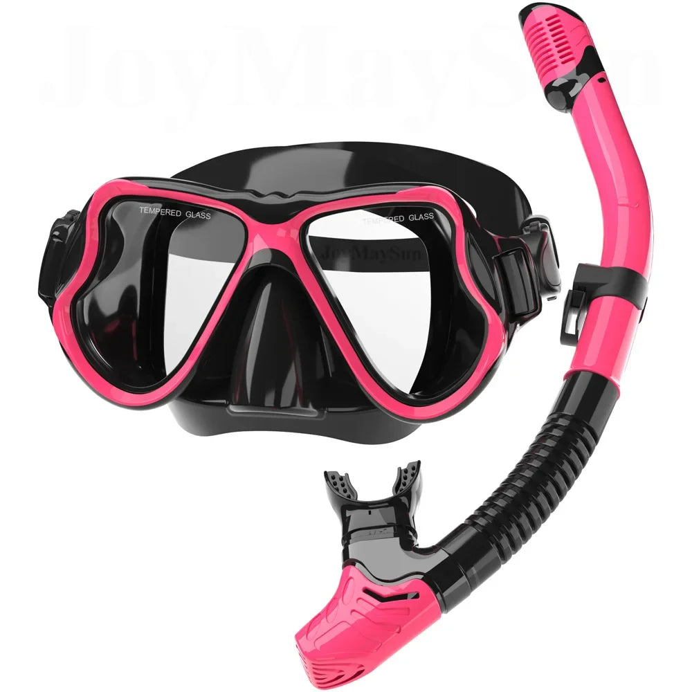 Dry Snorkel Mask Set Panoramic Wide View Anti-Fog for Adults Underwater Snorkeling Swimming Training Diving Glasses Adjustable