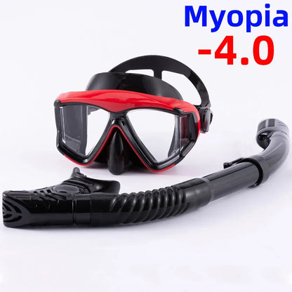 Optical Myopia Snorkel Set Diving Mask Nearsighted Swimming Goggles Short Sighted Panoramic Wide View Adults Youth -1.0To-6.0