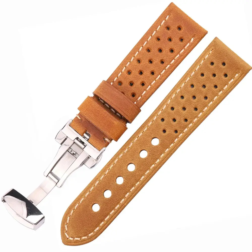 Suunto Race, Vertical & 9 Peak Perforated Leather Band, Folding Clasp