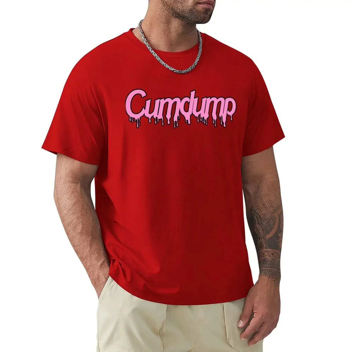 Cumdump Classic Crew Neck Cotton T-Shirt Men Women Red
