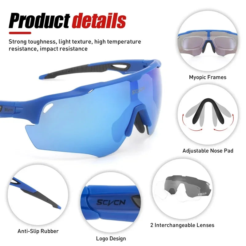 SCVCN Cycling Sunglasses Men‘s Women Mtb Bicycle Glasses UV400 Polarized Fishing Protection Eyewear Photochromic Bike Goggles