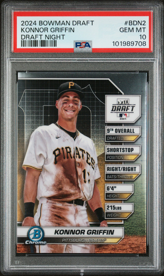 Graded 2024 Topps Bowman Draft Konnor Griffin #BDN2 Draft Night Rookie RC Baseball Card PSA 10 Gem Mint
