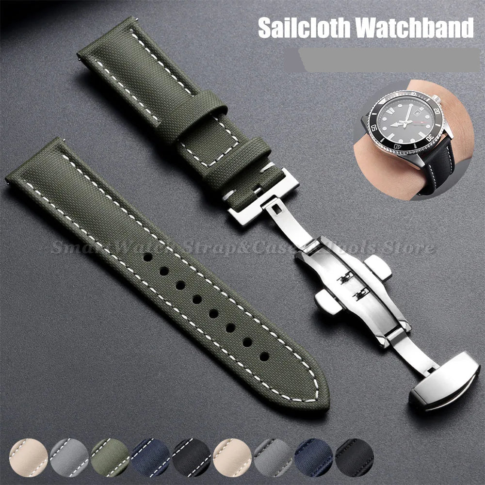 Samsung Galaxy Watch 7, 6, 5, 4 & FE Sailcloth Band with Butterfly Clasp