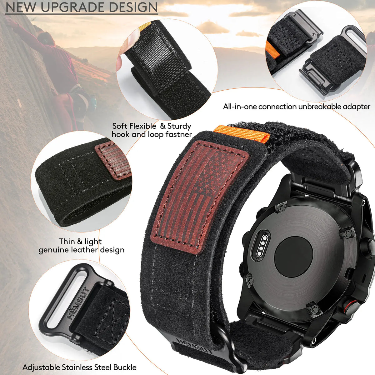 Garmin QuickFit 20/22/26mm Leather Loop Band with Orange Tab
