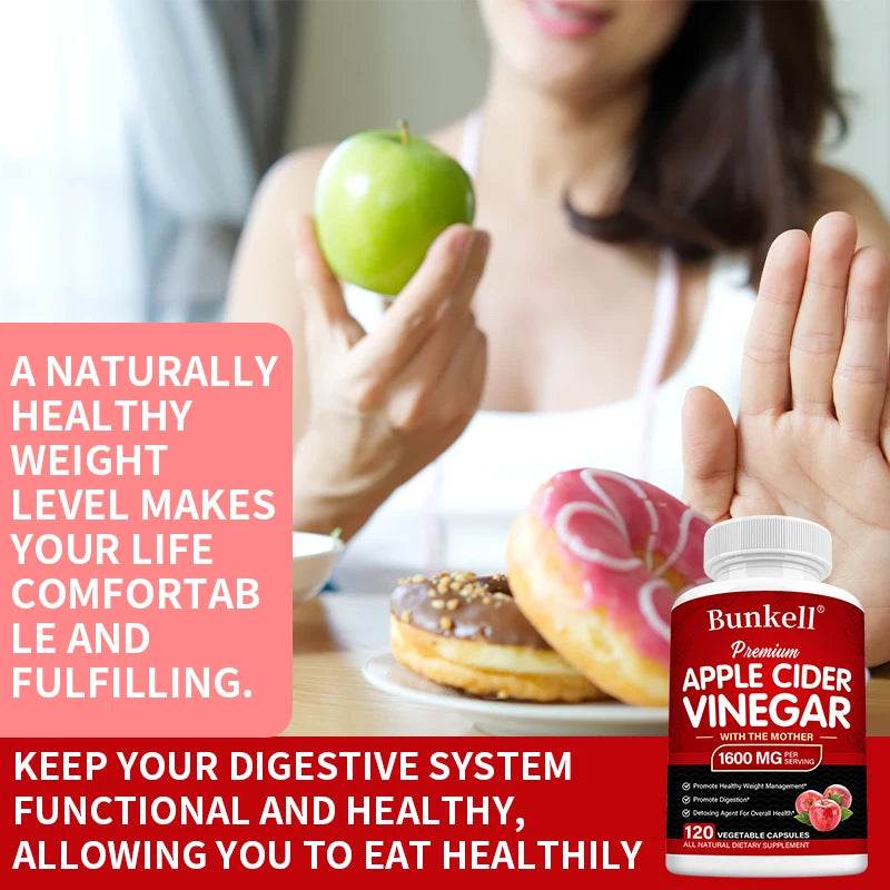 Bunkell Apple Cider Vinegar Supplement, Digestion Boosting, Cleansing, Detoxification, Metabolism and Fat Burning