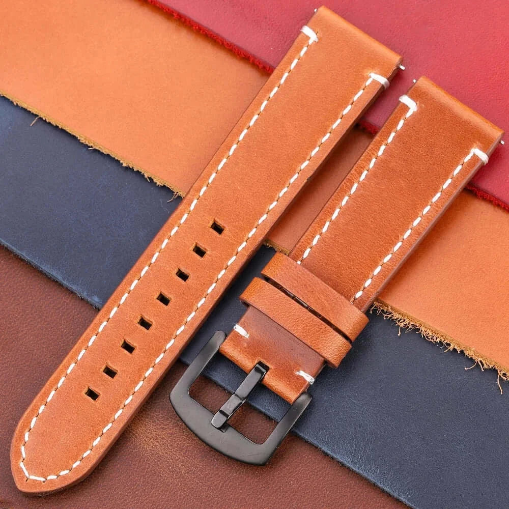 Suunto Race, Vertical & 9 Peak Contrast-Stitched Leather Buckle Band