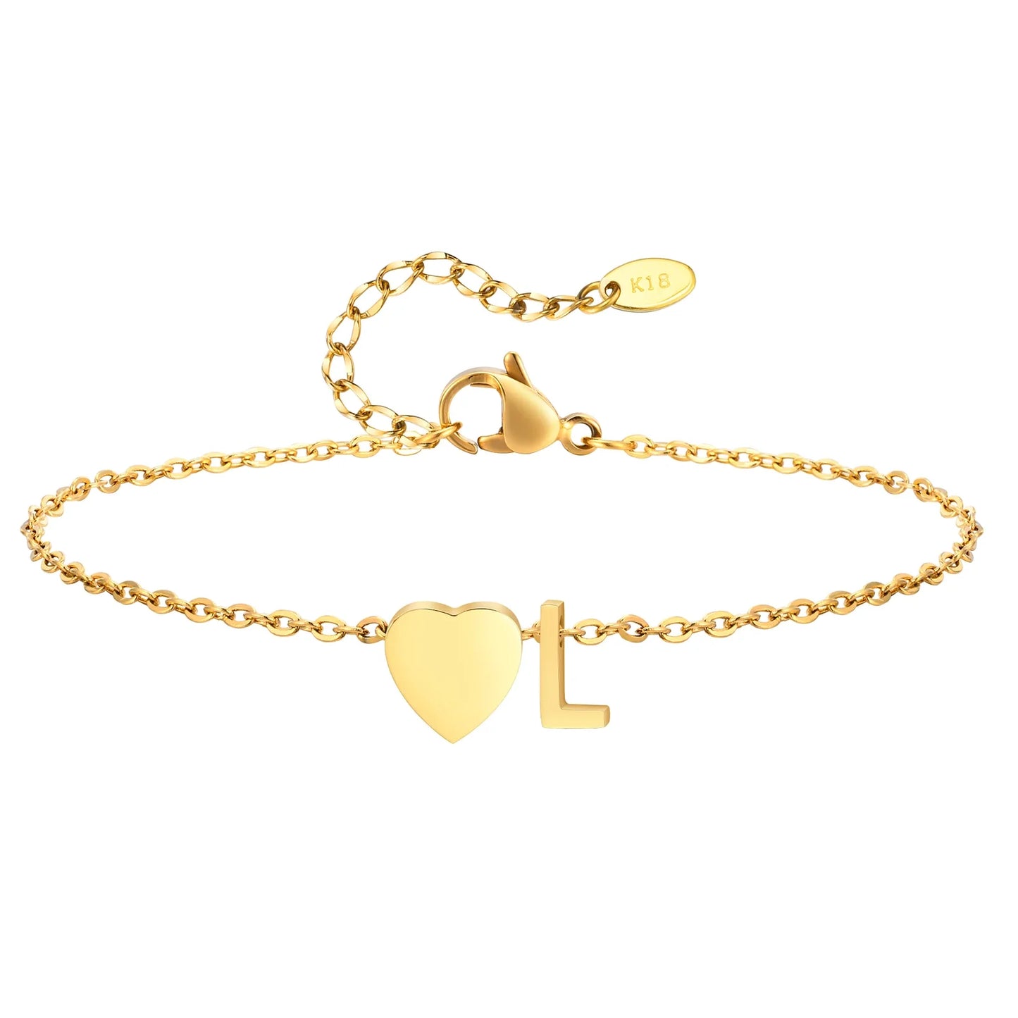Women Heart Initial Stainless Steel Personalized Anklet Bracelets