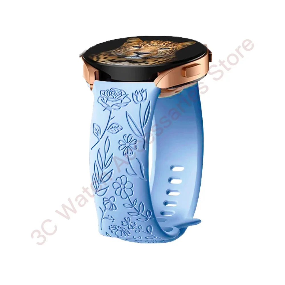 Samsung Galaxy Watch 7, 6, 5, 4 & FE Rose Engraved Silicone Band