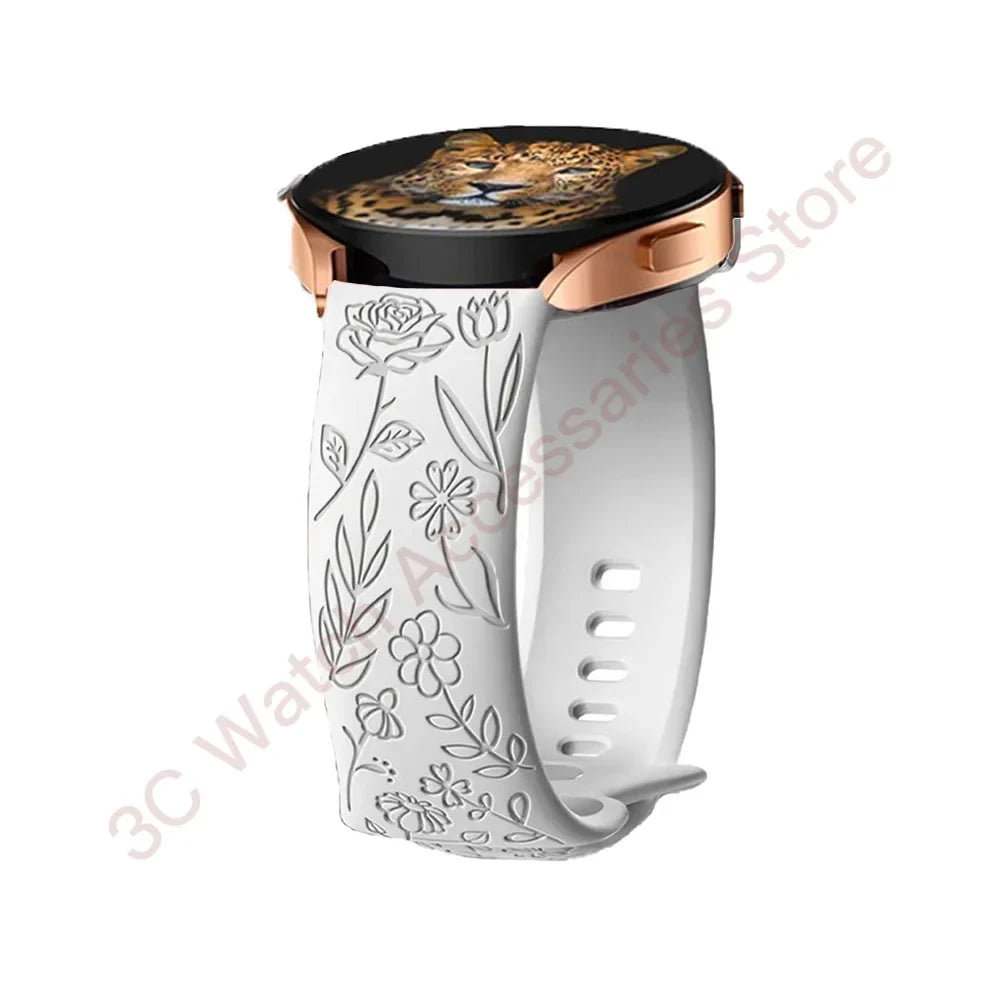 Samsung Galaxy Watch 7, 6, 5, 4 & FE Rose Engraved Silicone Band