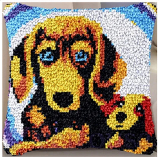 Mom and Pup Dog Pillow Latch hook kit