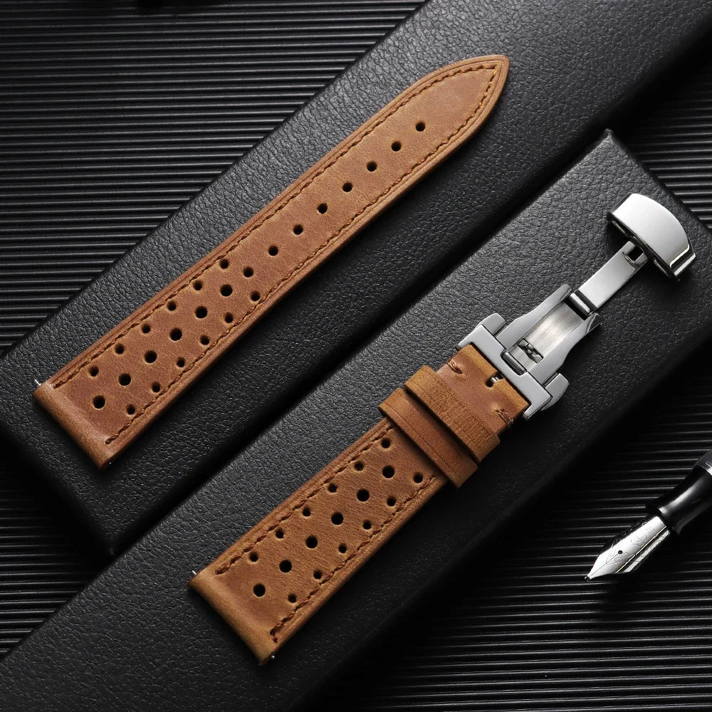 Samsung Galaxy Watch 7, 6, 5, 4 & FE Perforated Racing Leather Band