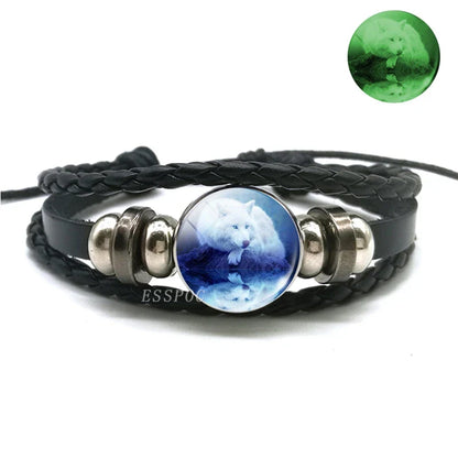 Glow In The Dark Wolf Head Bracelet Multilayer Leather Bracelet Charm Women Men Fashion Luminous Bracelets Wolf Jewelry