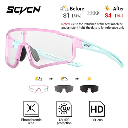 SCVCN Photochromic Cycling Glasses Night Riding Glasses Outdoor Sport Travel Sunglasses Men Women MTB Bike Golf Driving Eyewear