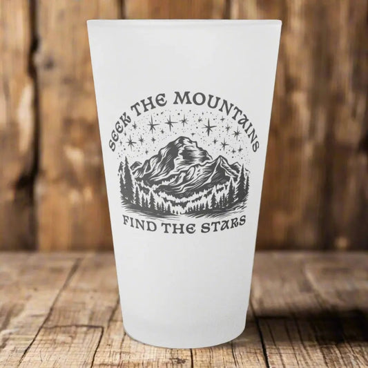 Seek The Mountains Find The Stars Frosted Pint Glass