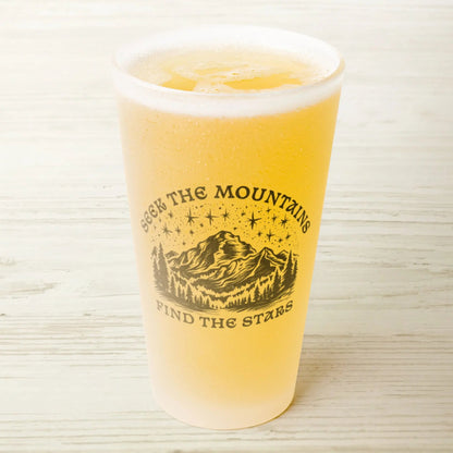 Seek The Mountains Find The Stars Frosted Pint Glass