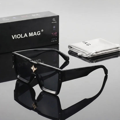 VIOLA MAG Fashion Diamond Set Large Frame Sunglasses, Simple Square Integrated Glasses, Unisex for Travel, with Glasses Bag
