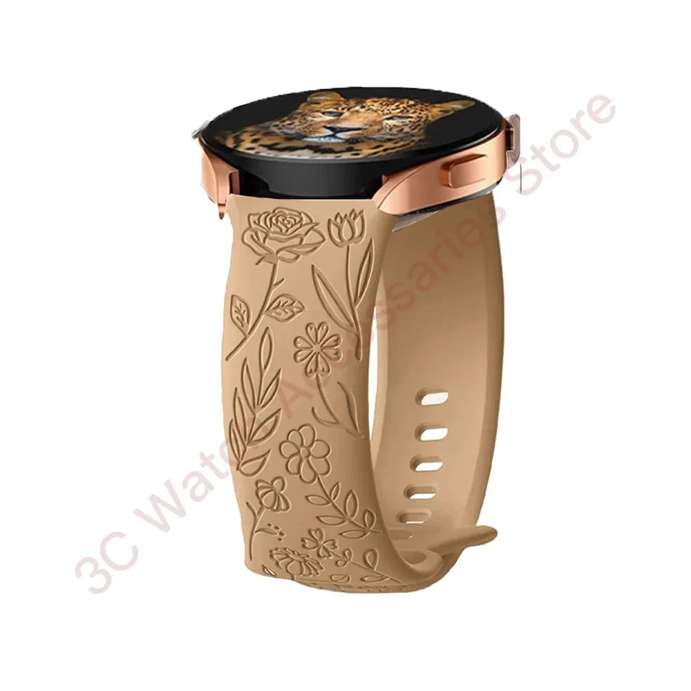 Samsung Galaxy Watch 7, 6, 5, 4 & FE Rose Engraved Silicone Band