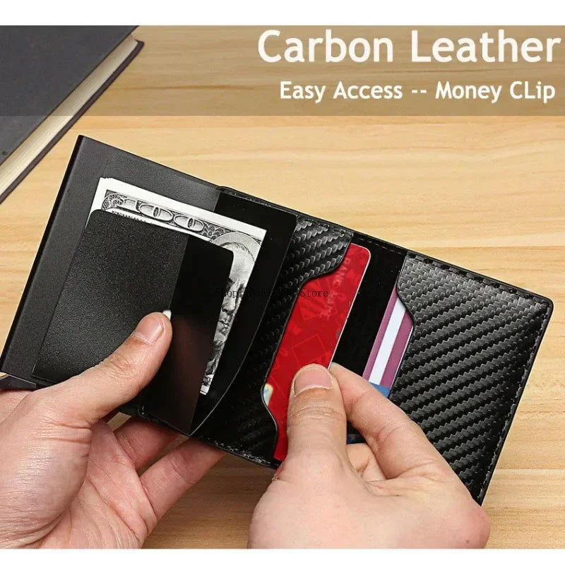 Leather/Carbon Fiber Card Holder RFID Blocking