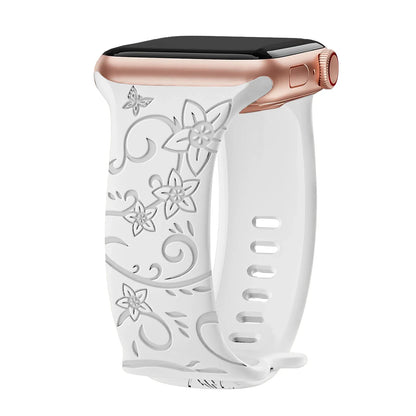Apple Watch Silicone Strap - Floral Engraved, Soft and Waterproof