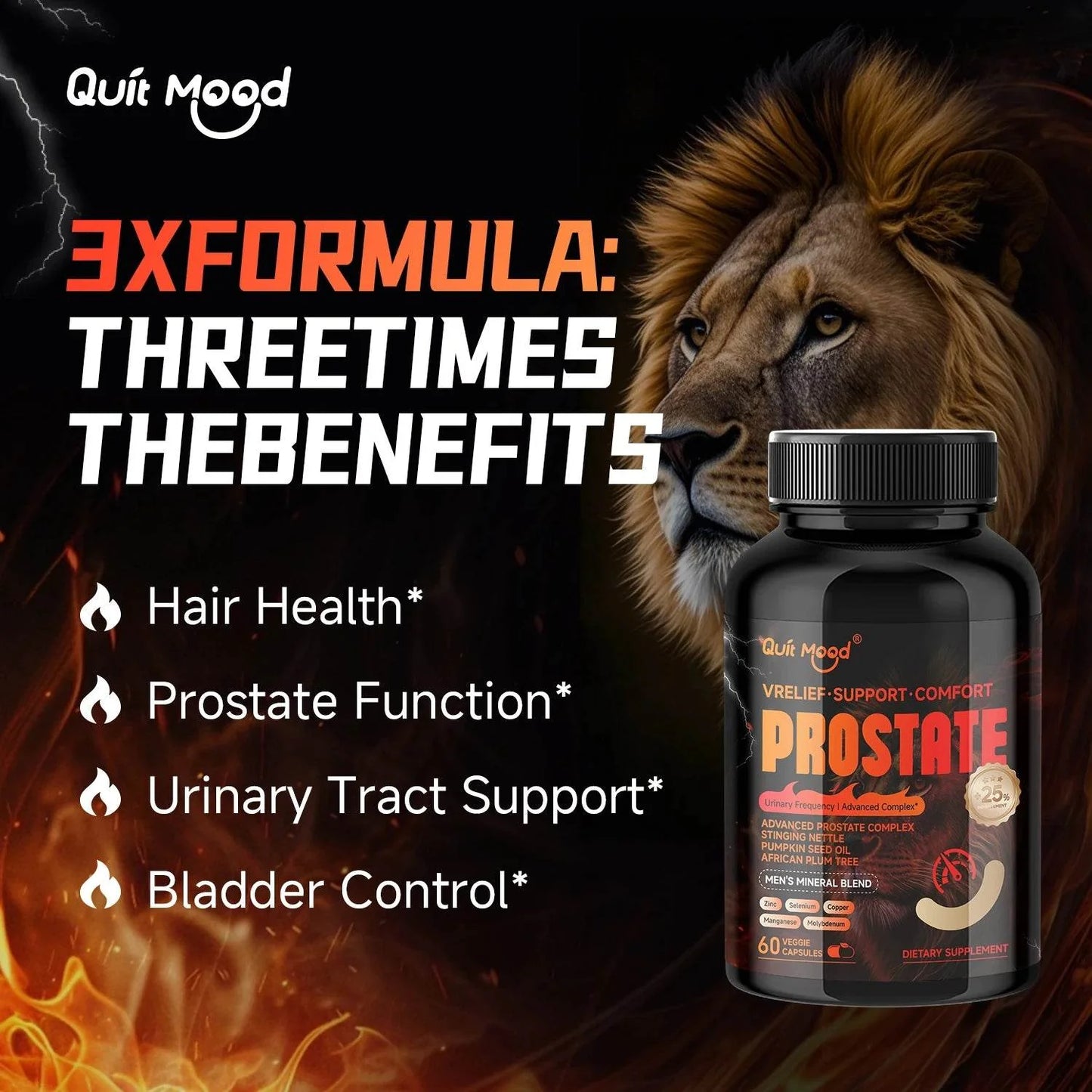Quit mood - Advanced Prostate Support | Stinging Nettle, Pumpkin Seed Oil & African Plum Extract | 60 Caps - Men’s Health Focus