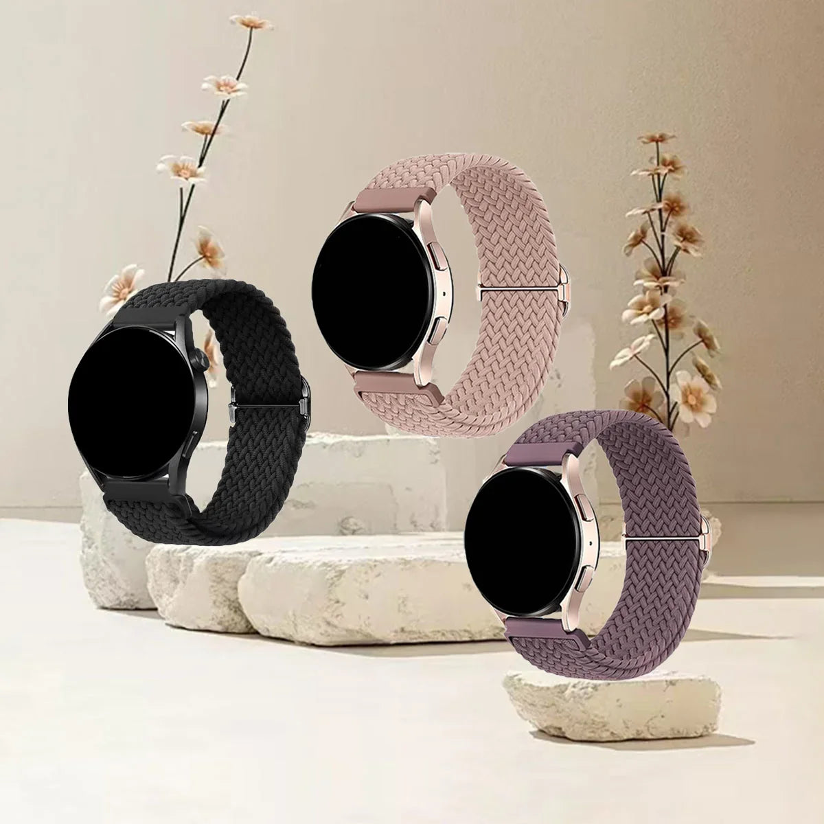 Samsung Galaxy Watch 7, 6, 5, 4 & FE Braided Stretch Loop Band 3-Pack