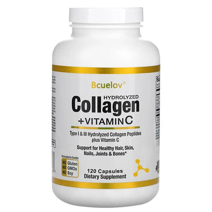Bcuelov Type I & III Hydrolyzed Collagen Peptides Plus Vitamin C Supports Healthy Hair, Skin, Nails, Joints & Bones