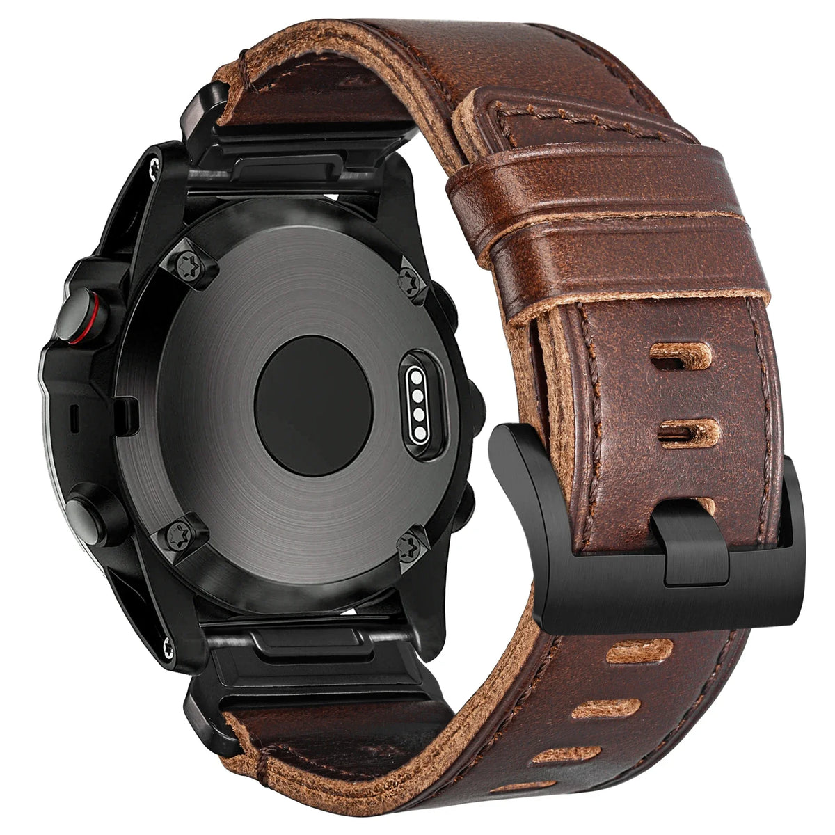 Garmin QuickFit 20/22/26mm Stitched Leather Band with Brushed Buckle